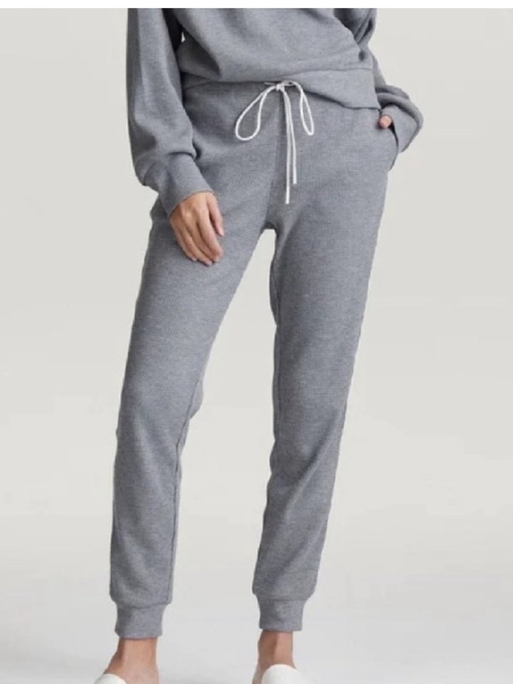 Varley Kelvin Jogger Pants Waffle Knit Gray Size M